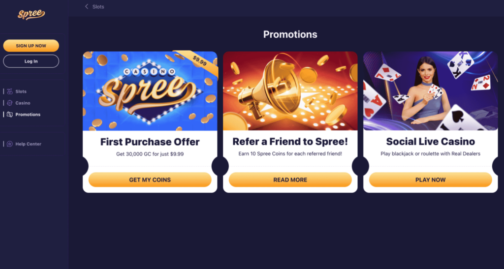 New social casino Spree homepage